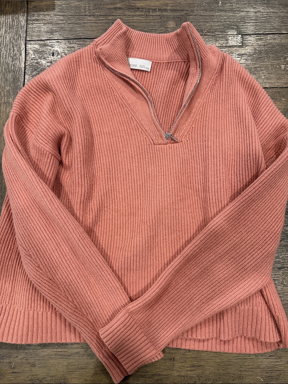 Ribbed Half-Zip Turtleneck Sweater - Rose Pink